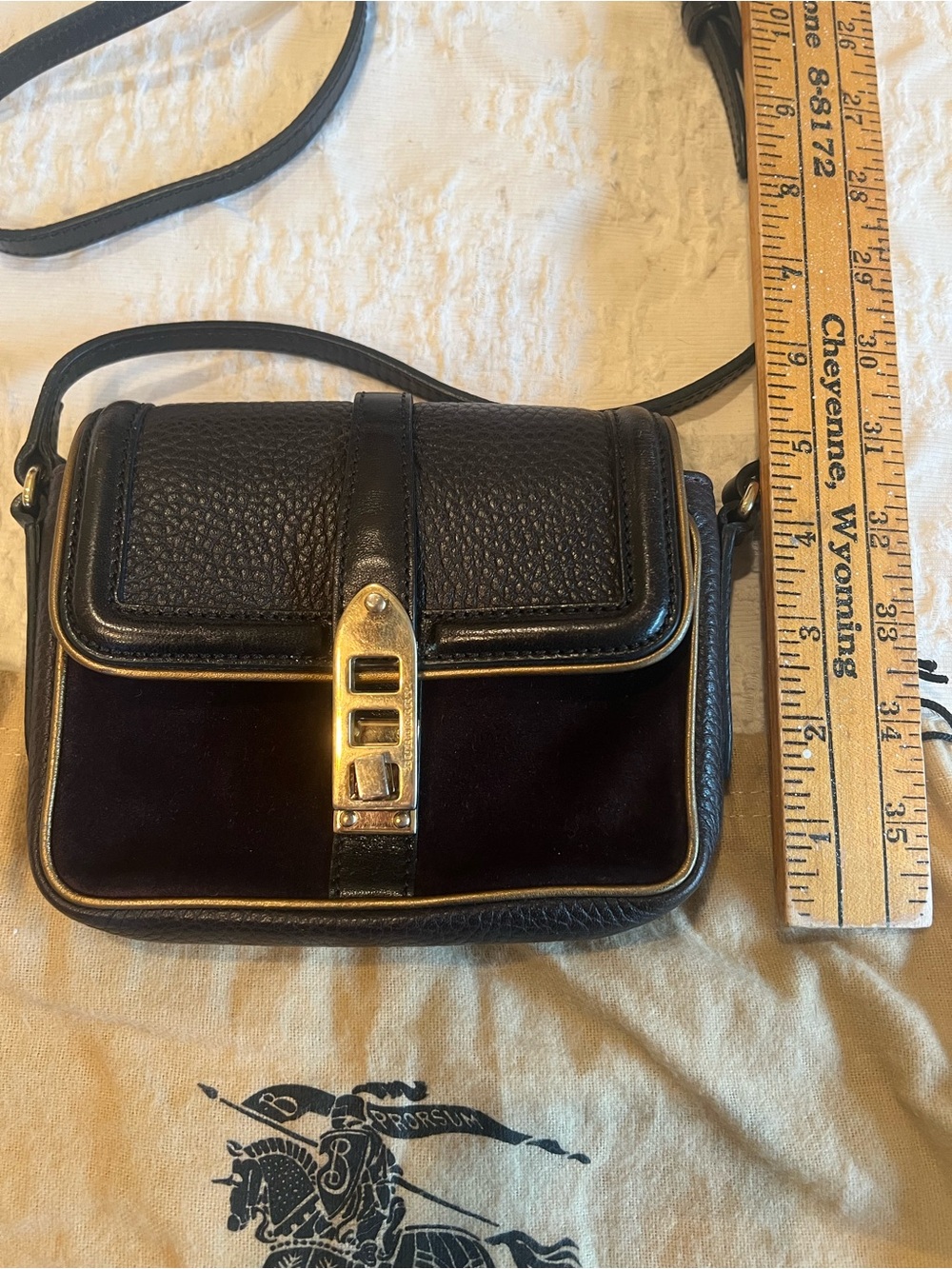 Burberry Dark Brown Leather and Deep Brown Velvet Crossbody with Gold Hardware - Picture 4 of 8